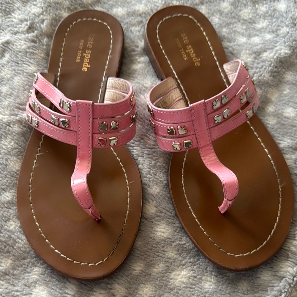 Kate Spade Pink Leather Sandals with Silver Accents